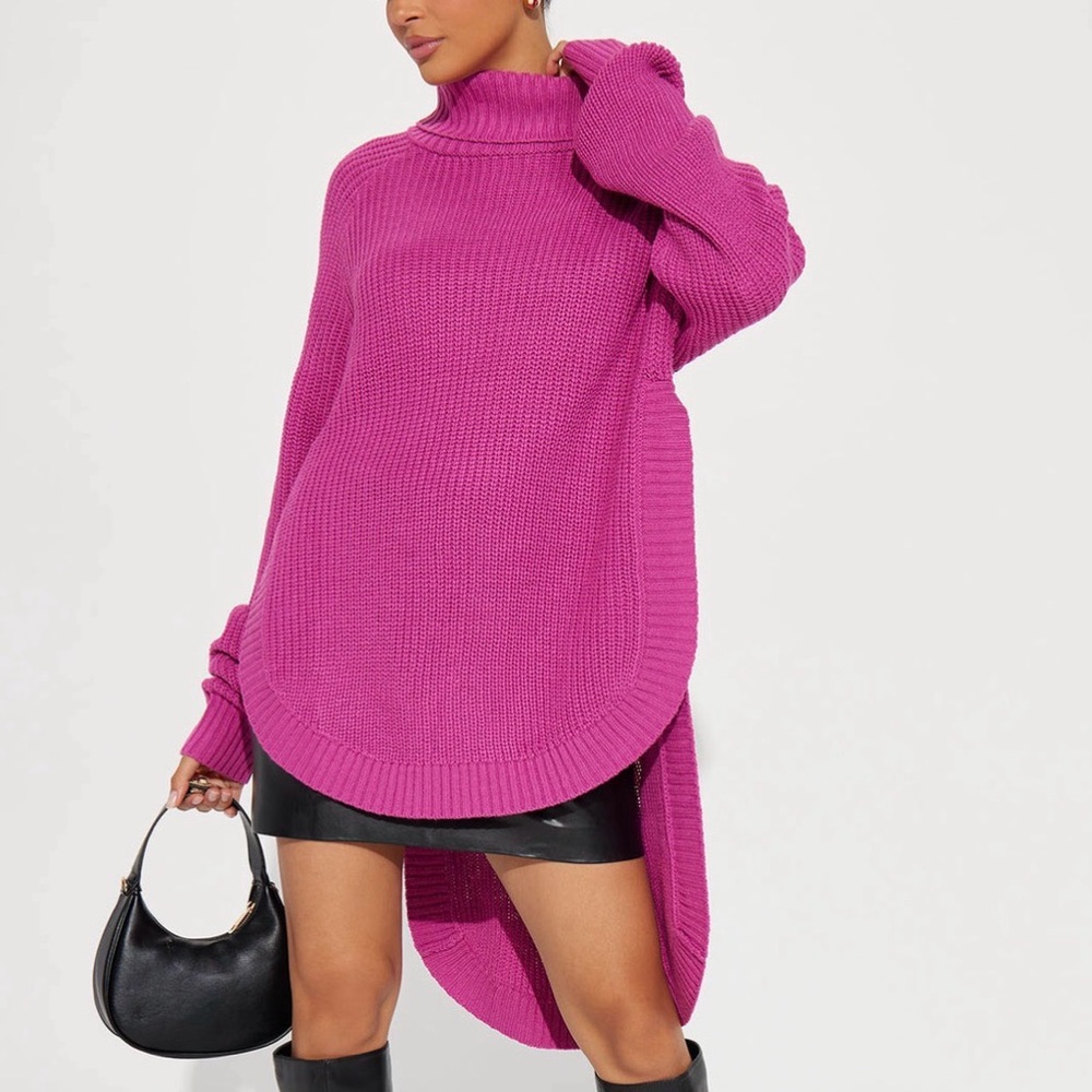 Fashion Nova Hot Pink Oversized Turtleneck Sweater